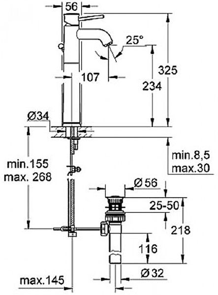 Змішувач для умивальника Grohe BauClassic XL-Size 32868000 32868000 фото