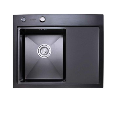 Кухонная мойка Platinum Handmade 580х480х220 L PVD черная с корзиной и дозатором 000032279 фото