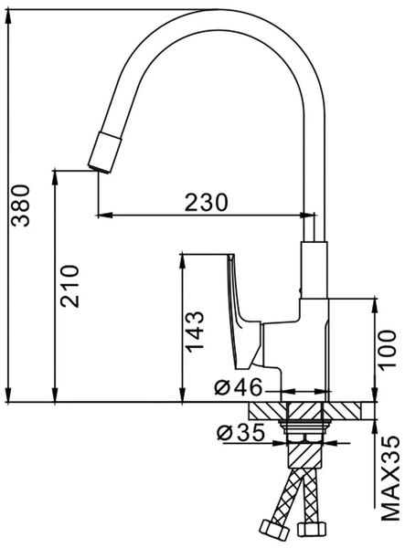 Смеситель для кухни Frap F4453-04 с гибким изливом черный/хром F4453-04 фото