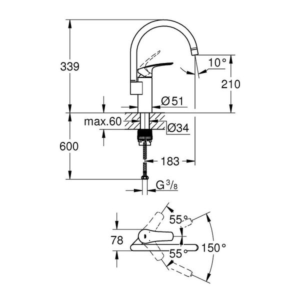 Змішувач для кухні Grohe Eurosmart New 33202003 33202003 фото