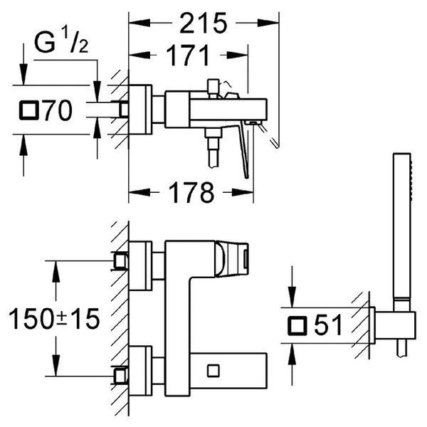 Смеситель для ванны Grohe Eurocube 23141000 23141000 фото