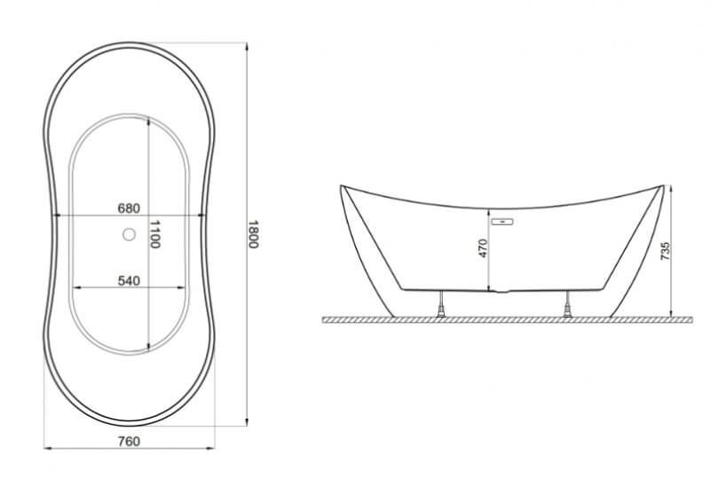 Ванна акрилова окремостояча Polimat Abi 180x80 см графітова 00404 фото