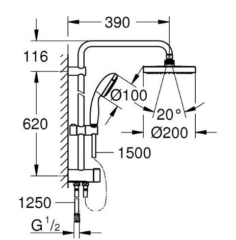 Душова система Grohe New Tempesta System 200 27389002 27389002 фото