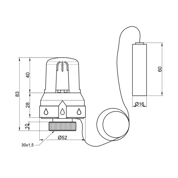 Термоголовка Icma №995 М30х1,5 20÷70°C з виносним датчиком SD00008809 фото