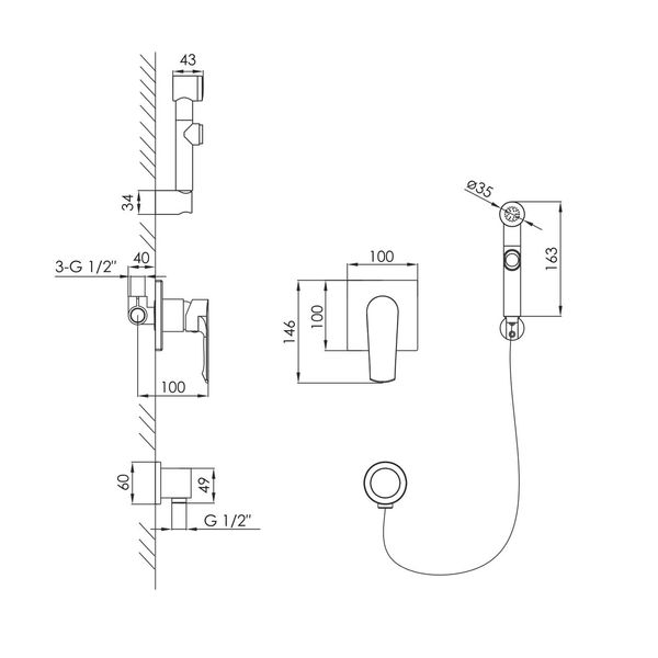 Набор гигиенический Imprese Vyskov хром VR15340Z-BT 054271 фото