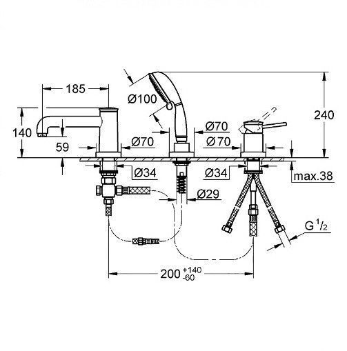 Змішувач для ванни Grohe BauClassic на 3 отвори 2511800A 2511800A фото