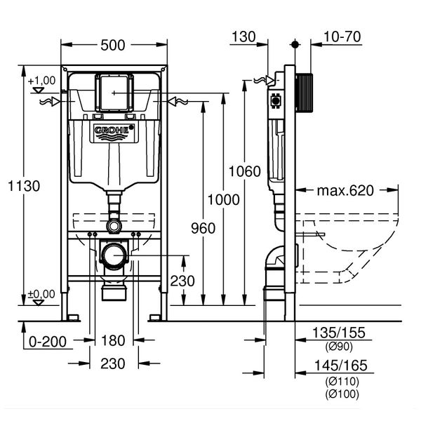 Инсталляция для унитаза Grohe Rapid SL (кнопка Skate Cosmopolitan S хром) 39501000 39501000 фото