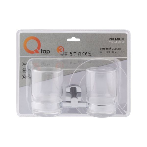 Склянка з тримачем Qtap Liberty подвійна Chrome SD00031713 фото