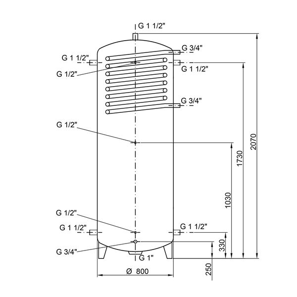 Теплоакумулятор Thermo Alliance TAI-10 350 з теплообмінником 1,4 кв. м без ізоляції SD00046652 фото