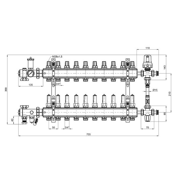 Коллекторная группа Icma №K0111 на 10 выходов с расходомерами SD00005145 фото