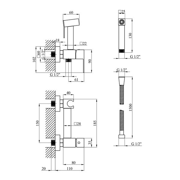 Смеситель с гигиеническим душем Kroner KRP Edelstahl Kubus - ESG052 CV031897 фото