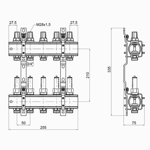 Колектор Icma №K013 на 5 виходів з витратомірами SD00005236 фото