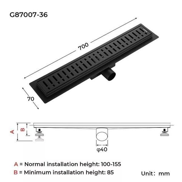 Трап для душа Gappo G87007-36 70х700 мм черный G87007-36 фото