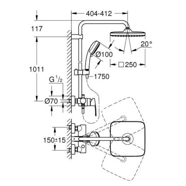 Душова система Grohe Tempesta Cosmopolitan System 250 Cube хром 26692000 26692000 фото