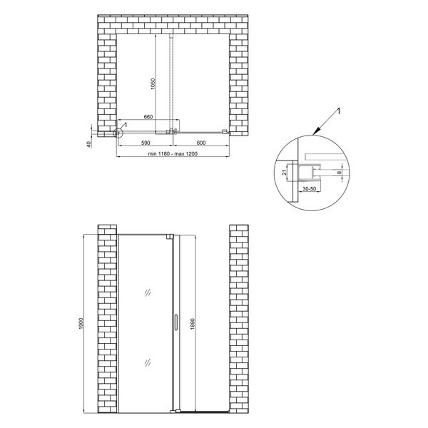 Душевая перегородка Qtap Walk-In Glide CRM2012.C8 120х190 см скло 8 мм SD00039724 фото