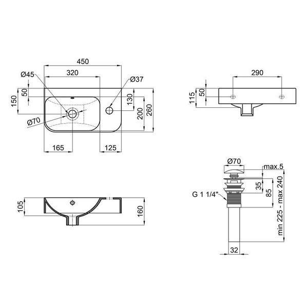 Раковина Qtap Tern 450х260х155 Matt black с донным клапаном SD00043864 фото