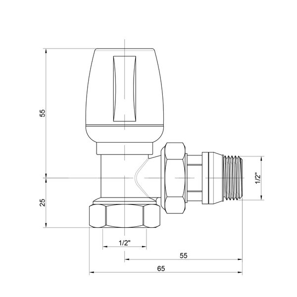 Кран радіаторний Icma 1/2" з антипротіканням кутовий з ручкою №802+940 SD00005549 фото