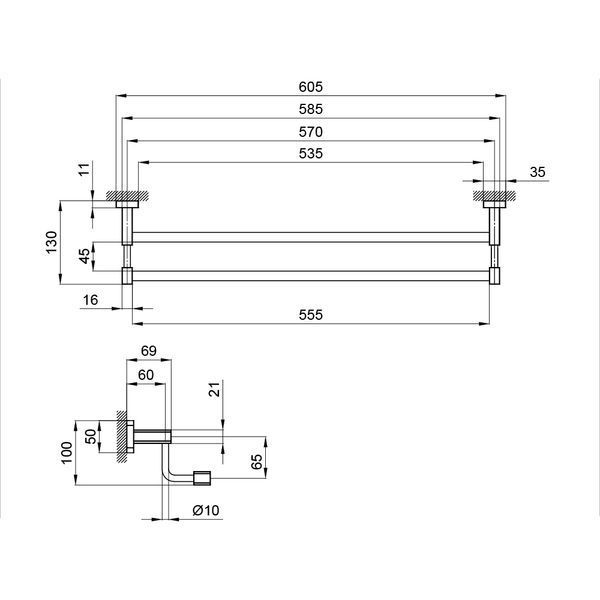 Держатель для полотенца Qtap Liberty двойной 605 мм Gold SD00031738 фото