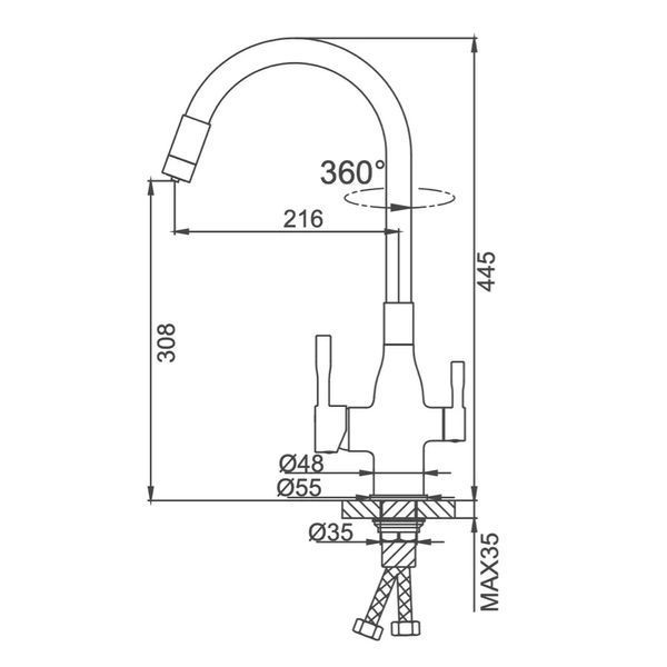 Смеситель для кухни с фильтром Frap F4396-6 с гибким изливом черный F4396-6 фото