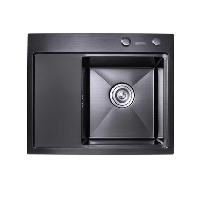 Кухонная мойка Platinum Handmade 580х480х220 R PVD черная с корзиной и дозатором 000032278 фото
